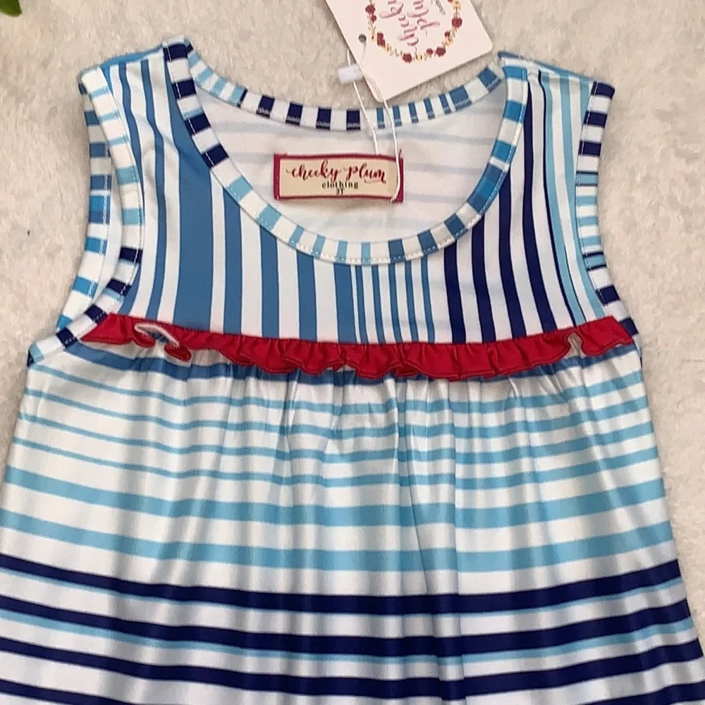 NWT Cheeky Plum Firecracker 3T Loungewear Gown Red White Blue - Picture 3 of 11